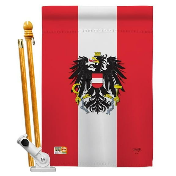 Breeze Decor BD-CY-HS-108119-IP-BO-D-US13-BD 28 x 40 in. Austria Flags of the World Nationality Impressions Decorative Vertical Double Sided House Flag Set with Pole Bracket & Hardware