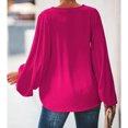 thumbnail image 3 of Blusa de manga larga para mujer Camisas con cuello en V Blusas de manga de obispo sueltas casuales de color puro, 3 of 7