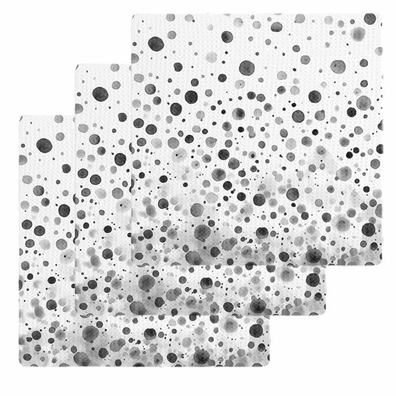 Grey Polka Dot Kitchen Dish Towels for Drying Dishes Set of 3, Modern Art Abstract Watercolor Dot Waffle Weave Microfiber Hand Tea Bathroom Towels Quick Dry & Absorbent Towel 12x12