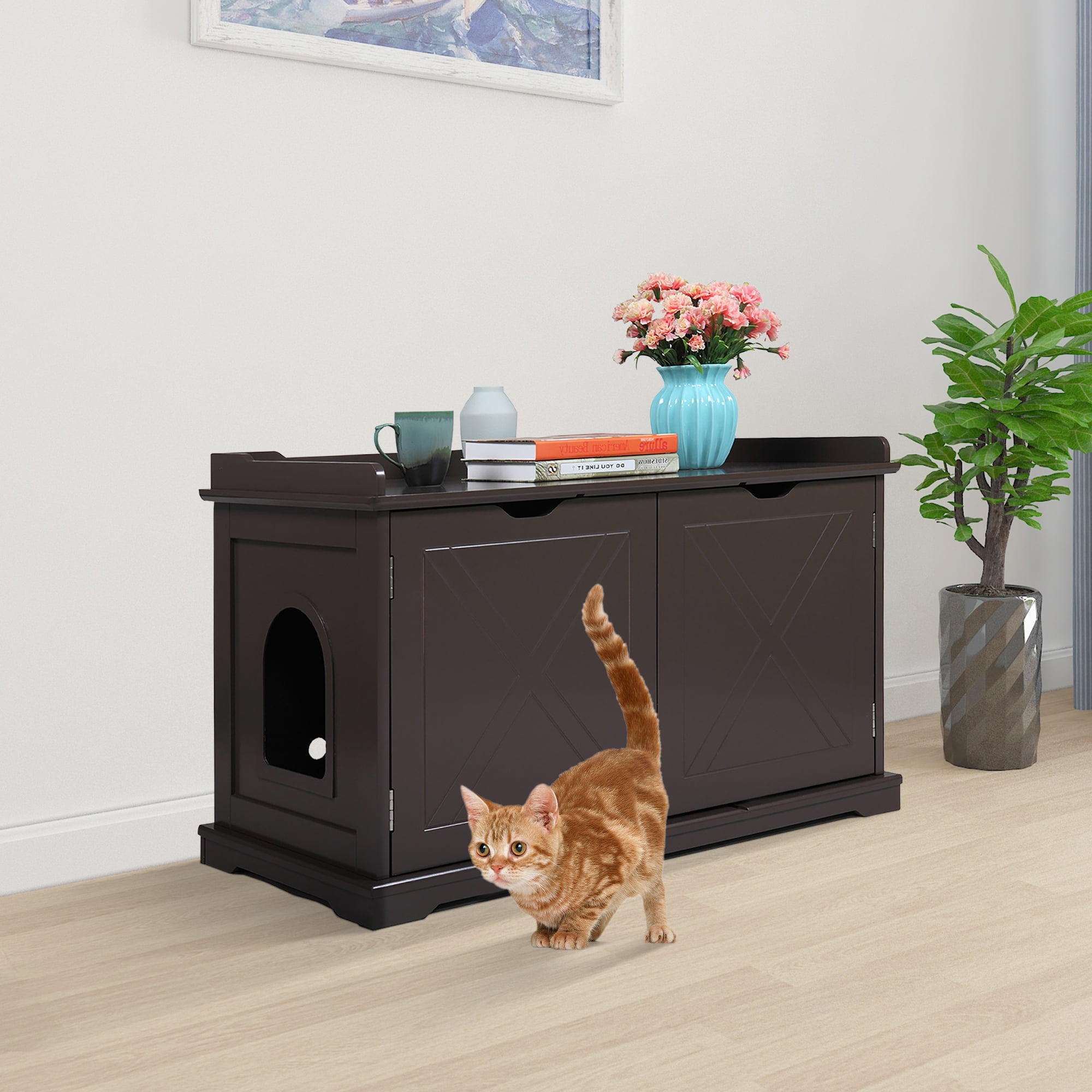 Cat Litter Box Furniture, SESSLIFE Wooden Pet Crate Litter Box
