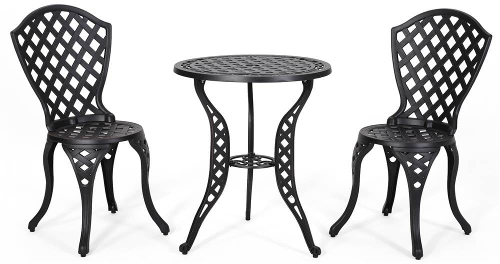 La Sola 3pc Metal Bistro Set - Black/Bronze - Christopher Knight Home: Weather-Resistant, Cast Aluminum