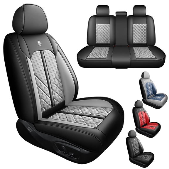 for Honda Civic 2004 Car Seat Cover, Black and Gray Car Seat Covers, Perforated Breathable Leather 5 Piece Full Set Airbag Compatible Protect and Upgrade Seats, 4-Door Sedans Only