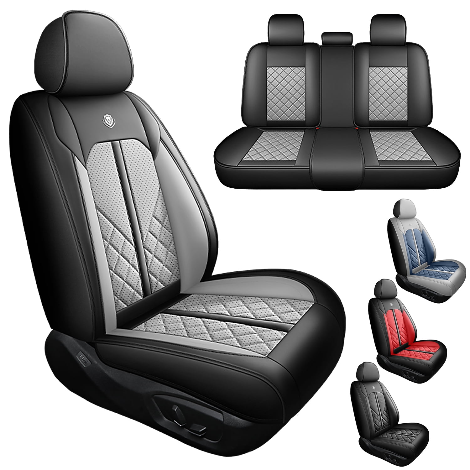 Car Seat Cover for Jeep Wrangler 2017, Black and Gray Car Seat Covers, Faux Leather Full Set of 5 Seats Breathable Perforated Beautify Car Interior, Only 4 Doors, Airbag-Compatible