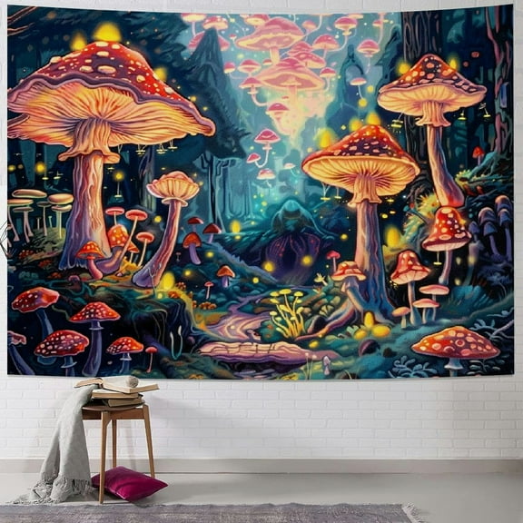 BCIIG Fantasy Mushroom Tapestry Aesthetic UV Reactive Mushroom Tapestries Wall Hanging for Bedroom Living Room and Dorm Room