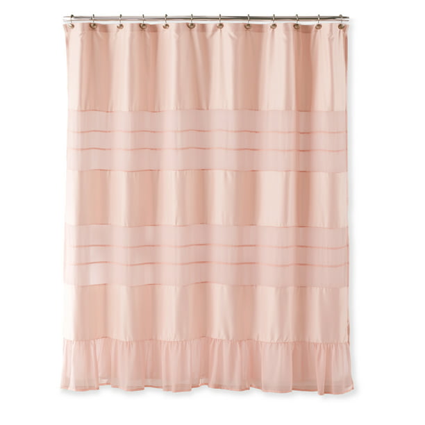Bold Stripe Ruffle Blush Solid Color, Blush Pink Ruffle Shower Curtain