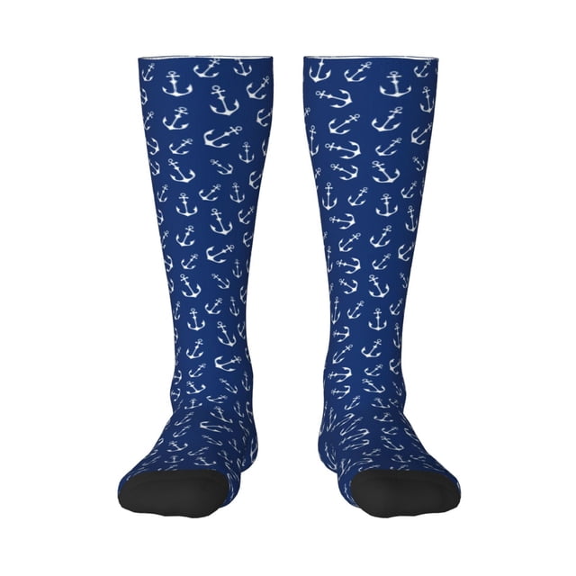 Fotbe Nautical Anchors Calcetas Divertidas Estampadas para Hombre y Mujer, Calcetas de Algodón hasta la Rodilla para Caminar, Correr, Enfermería y Embarazo