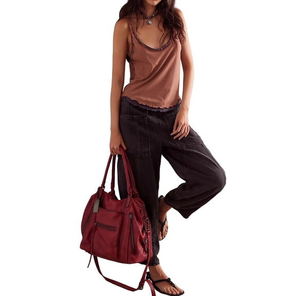 Women'S Casual Loose Low-Rise Denim Cropped Pants Elastic Waistband Pockets Black XXXL