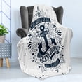 thumbnail image 4 of Anchor Soft Flannel Fleece Blanket, Adventure and Exploration Themed Arrangement with Swirls and Paisley Shapes, Cozy Plush for Indoor and Outdoor Use, 70" x 90", Dark Blue and White, by Ambesonne, 4 of 5