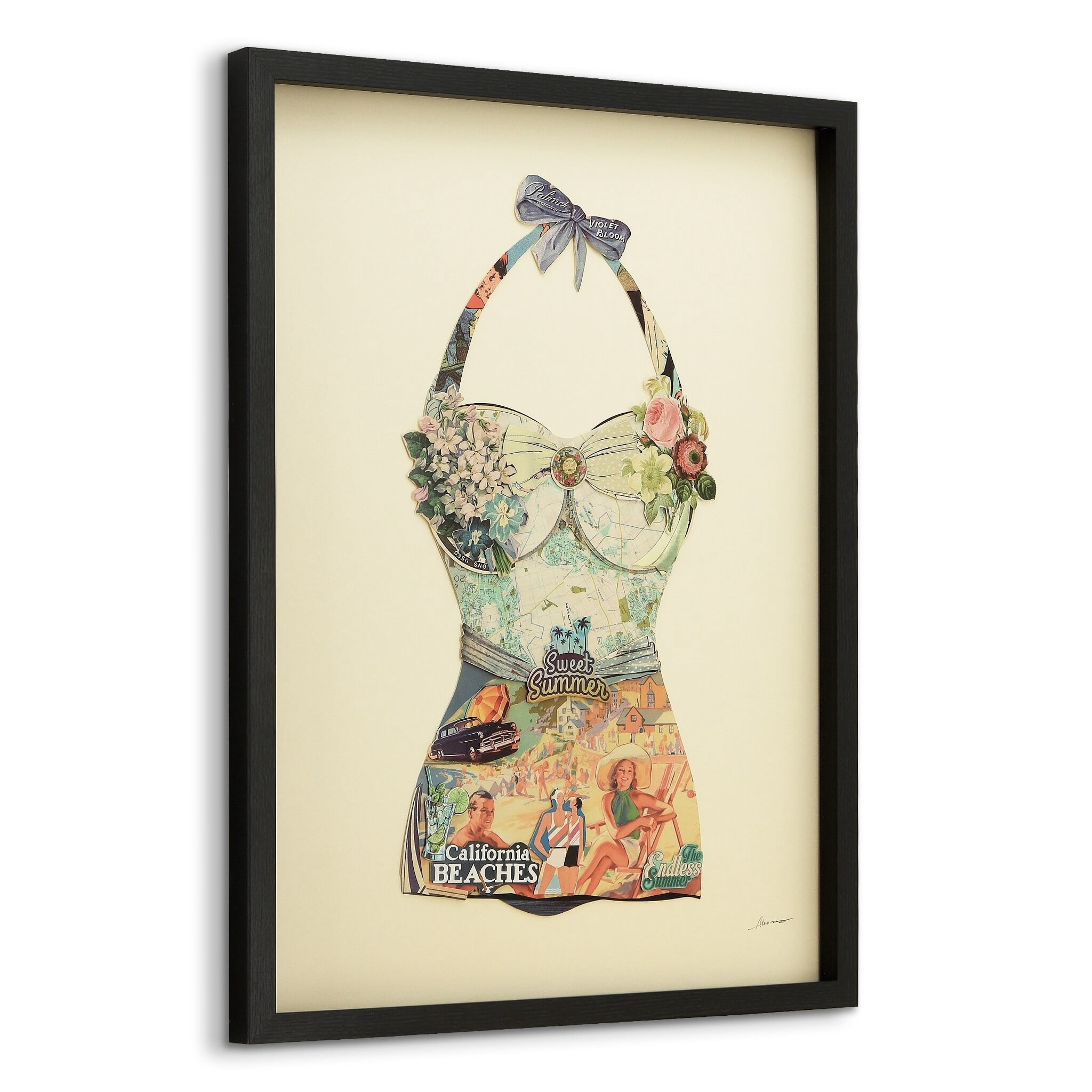 Empire Art Direct California & Montecarlo Beach Dimensional Collage Framed Graphic Art Under Glass Wall Art, 25" x 33" each, Ready to Hang