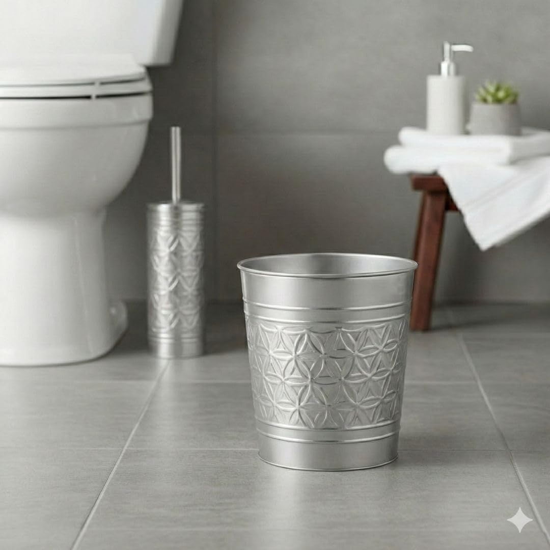 Autumn Alley Brushed Nickel Bathroom Trash Can and Toilet Bowl Brush with Holder - Silver Bathroom Garbage Can Set for Charming Bathroom Accessories Décor