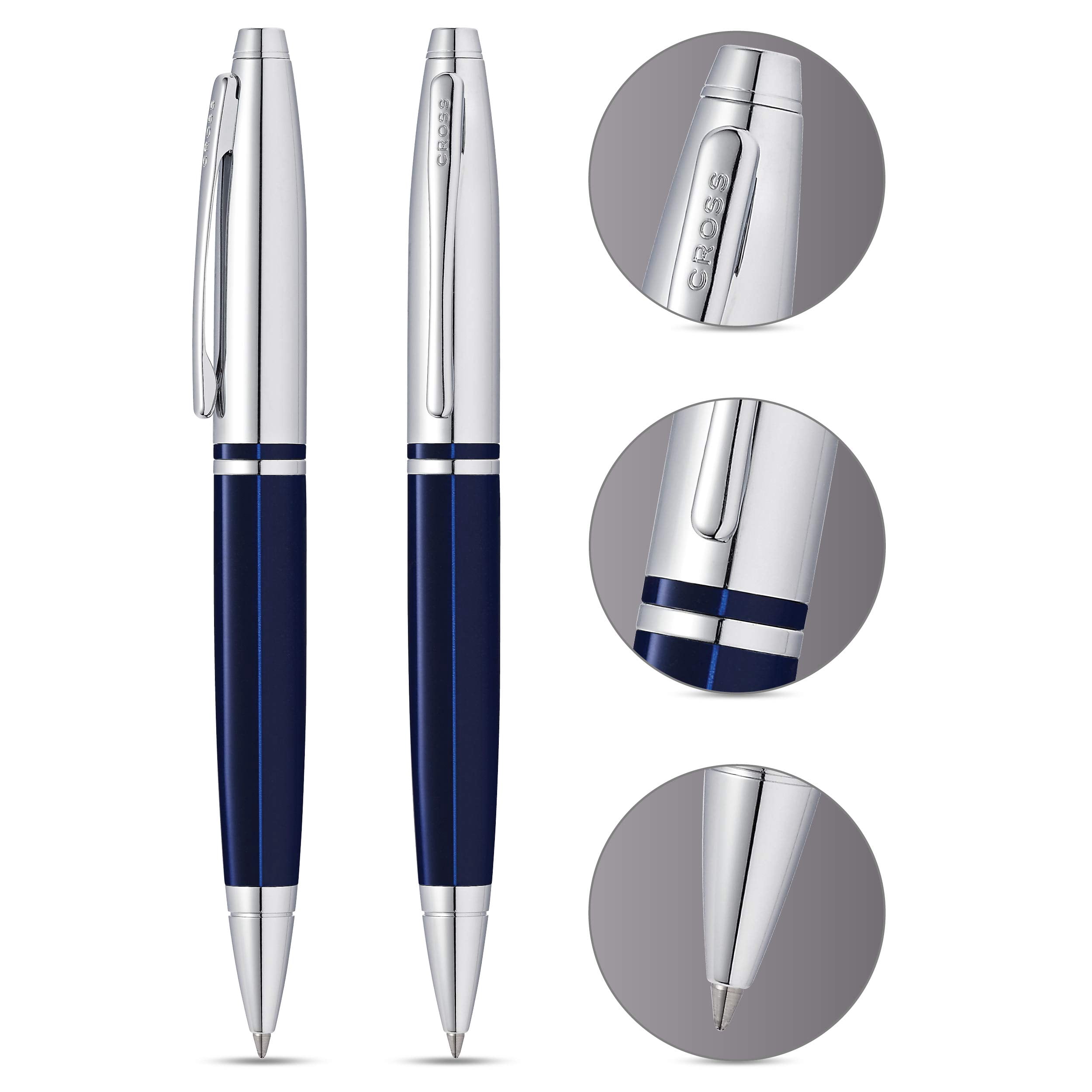 Cross Calais Chrome & Blue Lacquer Ballpoint Pen