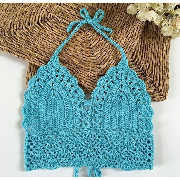 Women Crochet Lace Bralette Knit Bra Boho Beach Bikini Halter Cami