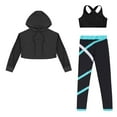 thumbnail image 3 of TiaoBug Kids Girls Tracksuit Sports Bra Hooded Crop Tops Leggings Set Jazz Dancewear Activewear Blue Green 12, 3 of 5