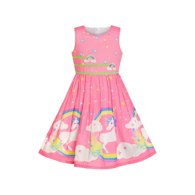 Robe Fille Rose Unicorn Arc-en-Ciel Été Robe d'Été 9-10 Ans