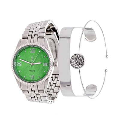 Texas A&m Wrist Watch - Fortune NYC Arm Candy Boyfriend Arm Candy Ladie's Fashion Silver Case / Green Dial with Silver Strap Watch