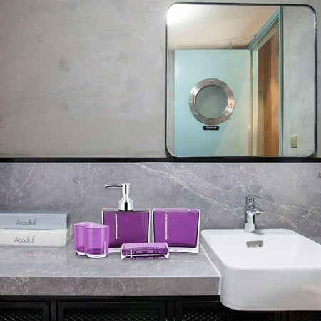 Luxury Bathroom Accessories Sets 5-Pieces Bathroom Accessory Set Vanity Luxury with 2 Tumblers; 1 Soap Dish; 1 Liquid Soap Dispenser; 1 Toothbrush Holder Purple Color by VGEBY ()