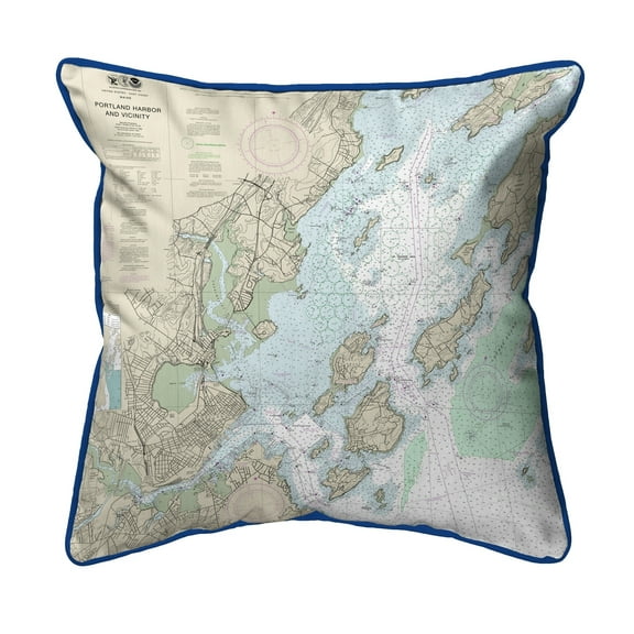 Betsy Drake SN13292PL Portland Harbor & Vacinity, ME Nautical Map Small Corded Indoor & Outdoor Pillow - 12 x 12 in.