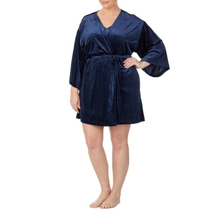 Women's Short Wrap Robe in soft stretch velvet