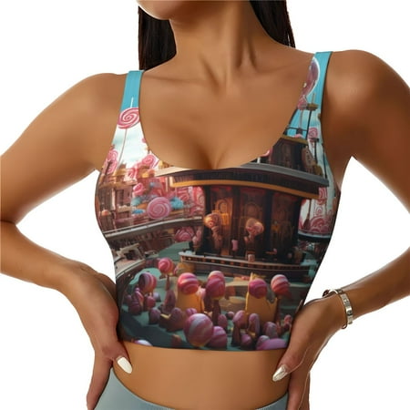 Matuu fairy-tale-world-with-delicious-candy for Women s Sports Bra - Soft  Comfortable and Breathable Sports Vest for Yoga  Fitness  and Dance-XX-Large