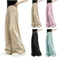 thumbnail image 7 of ZACPNCV Girls Wide Leg Pants Lightweight Casual Elastic High Waist Straight Leg Loose Trousers Pink 10-11 Years, 7 of 7