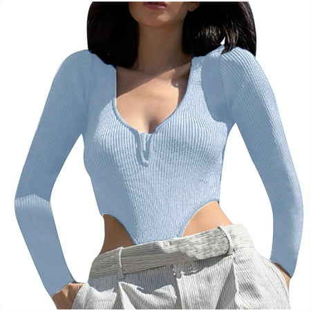 

Women s Hollow Out V-shape Bodysuits Fashion Tight Solid Long Sleeveless Jumpsuit