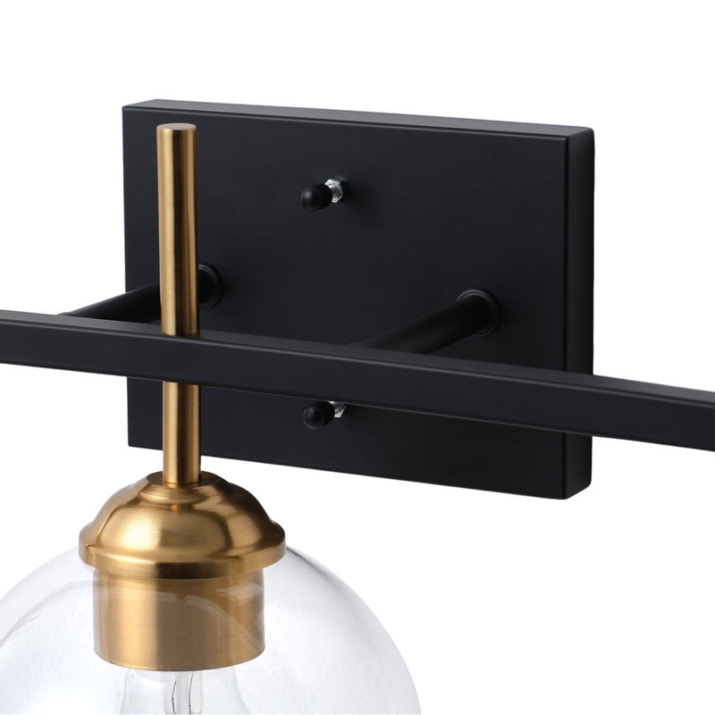 Modern 3-Light Vanity Light | Black & Gold Bathroom Light Fixture with Glass Shades | Industrial Wall Sconce for Bathroom, Vanity, Hallway