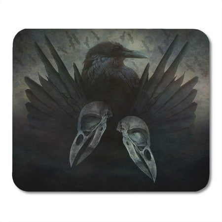 LADDKE Crow Spirit Head Skulls Black Wings and Bird Flock in Flight Emerging from Dark Sinister Atmospheric Mousepad Mouse Pad Mouse Mat 9x10 inch