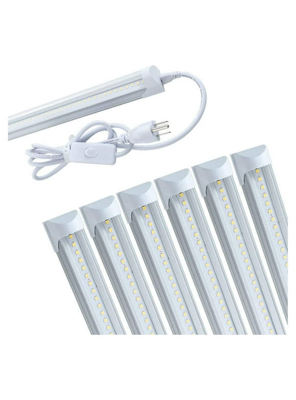 (Pack of 6)T8 4FT LED Integrated Tube Light Fixture, 24W Shop Light with ON/Off Switch Power Cord,6000K Supper White,Clear Cover,Single Strip Indoor Connectable Lamp,Replace Fluorescent Bulb Light