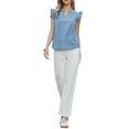 thumbnail image 2 of INSPIRE CHIC Denim Tank Top for Women's Cute Ruffled Sleeve Collared V Neck Casual Jean Blouse XS Light Blue, 2 of 6