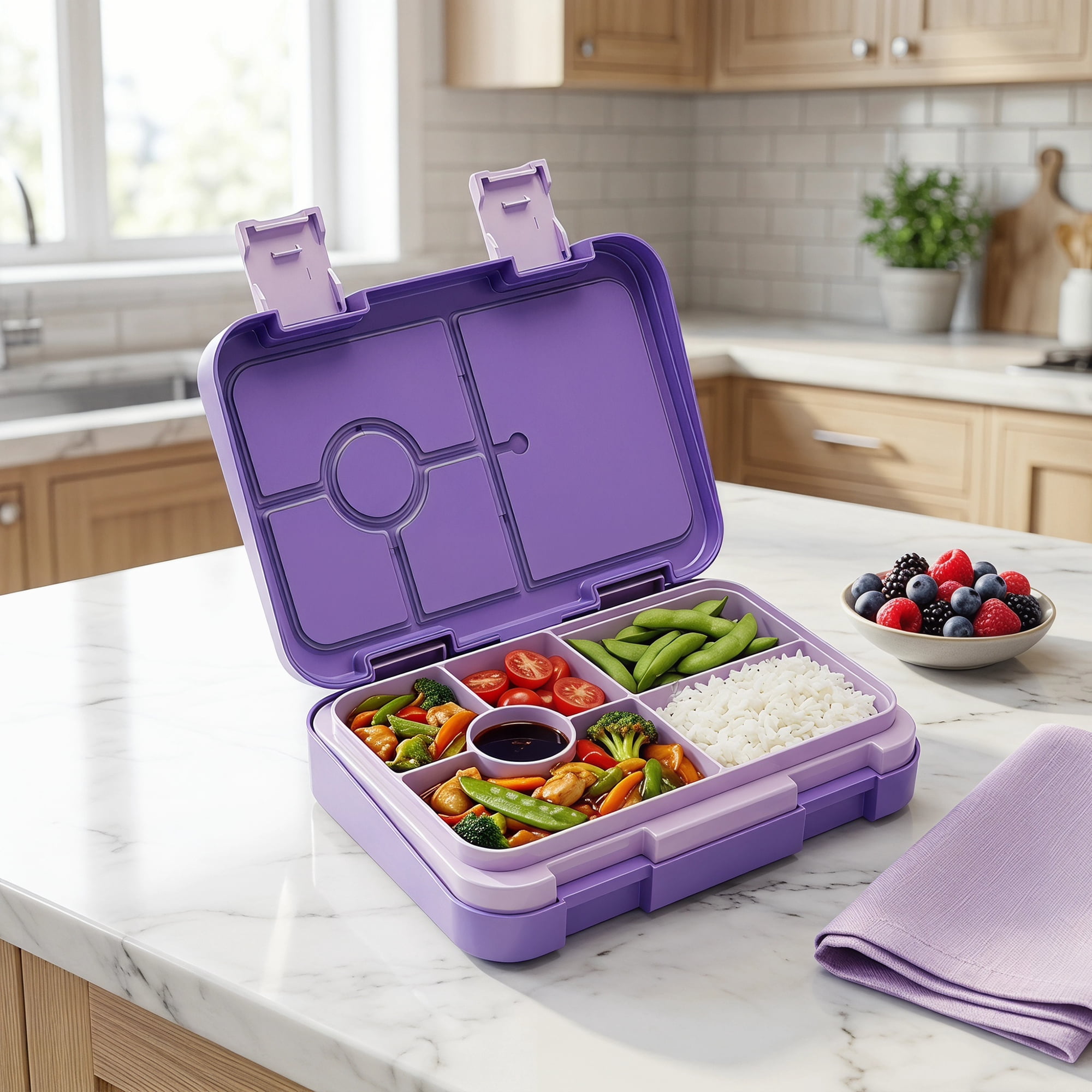 Unique Bargains PP Material Heat Resistant Meal Lunch Bento Box Purple