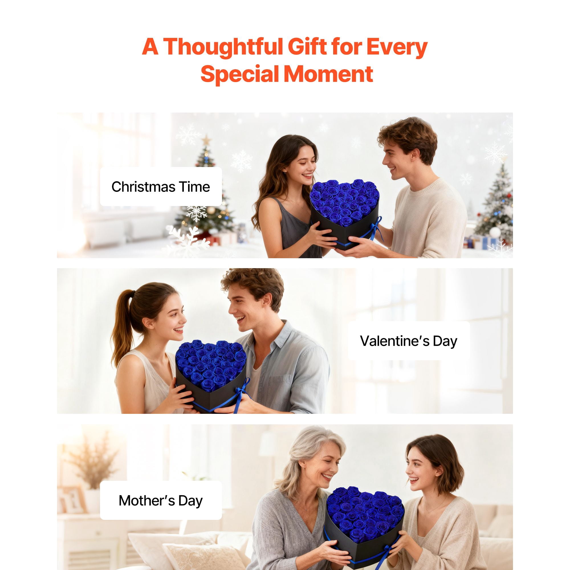 Preserved Roses 27 Real Roses in Heart Box, Lasts Up to 3 Years, No Watering Needed, Light Rose Fragrance, Romantic Gift for Valentine's Day Birthday Christmas