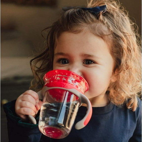 Luv N Care/NUBY Nuby 360 Edge 2 Stage Drinking Rim Cup with Removable Handles & hygienic Cover: 8 Oz/ 240 Ml, 12M , Red 80660