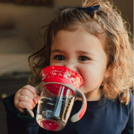 Luv N Care/NUBY Nuby 360 Edge 2 Stage Drinking Rim Cup with Removable Handles & hygienic Cover: 8 Oz/ 240 Ml, 12M+, Red 80660