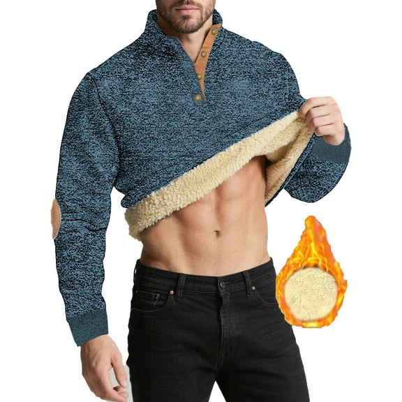 VgaVtl Long Sleeve T Shirts for Men Turtleneck Fuzzy Shirts for Men Casual Plain Warm Thick Blue Loose Shirts,XXL