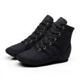 thumbnail image 2 of Missfiona Canvas Jazz Boot for Women Lace-up Flat over The Ankle Ballroom Ballet Dancing Shoes(7,Black), 2 of 6