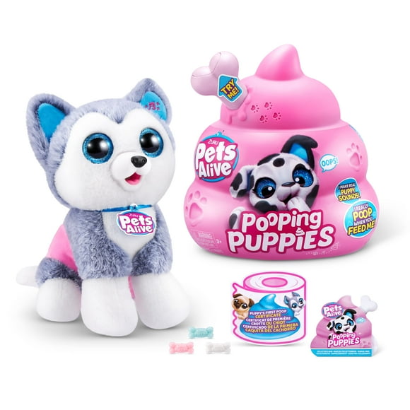 ZURU Pets Alive Pooping Puppies Series Pug Dalmatian Husky Figure Surprise Puppy Plush Electronic Interactive Toy Pets Girl Gift