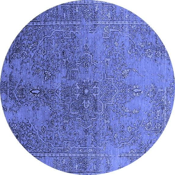 Ahgly Company Machine Washable Indoor Round Oriental Blue Industrial Area Rugs, 4' Round