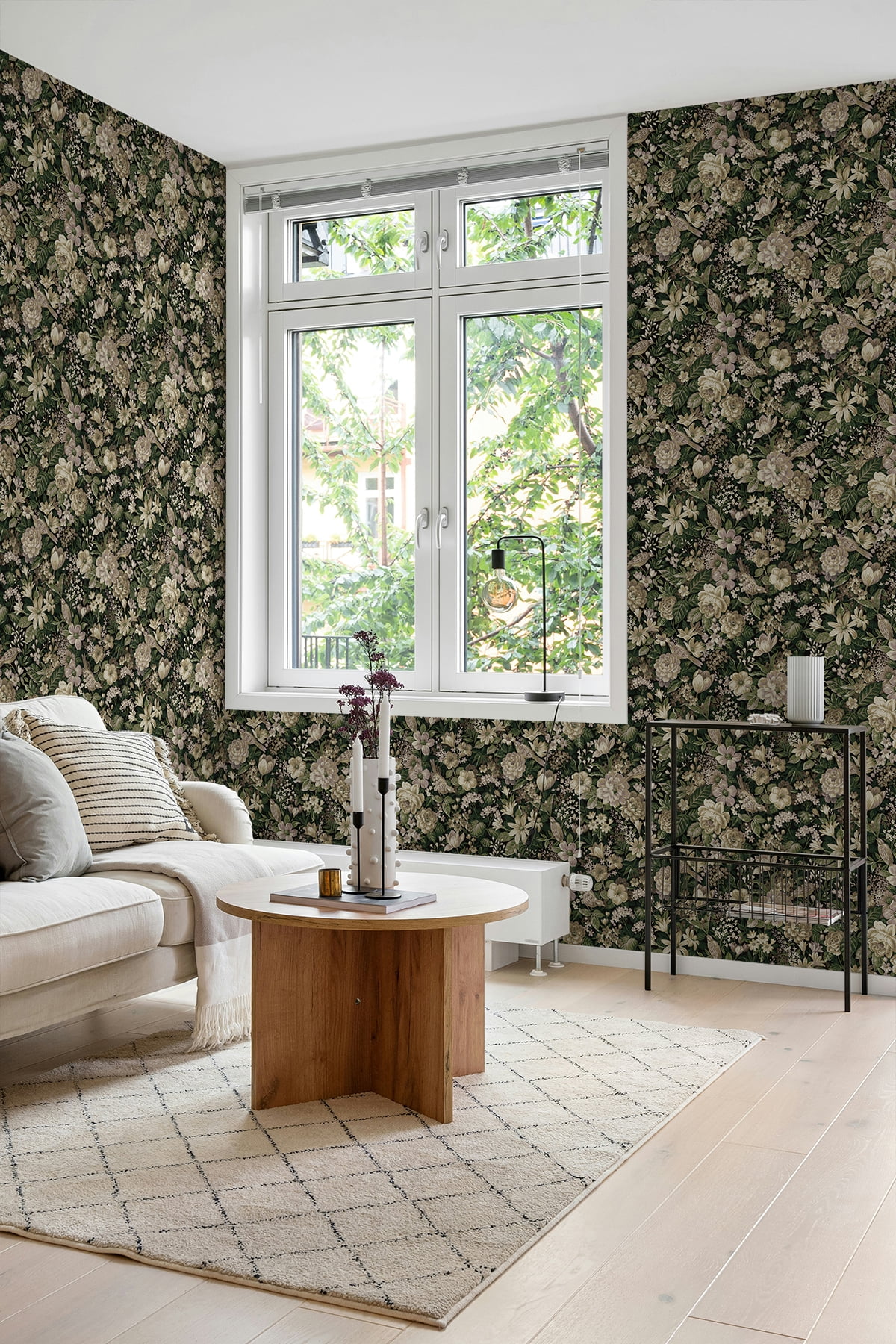 NextWall Green & Mauve Vintage Bird Garden Peel and Stick Wallpaper - 20.5 in. W x 9 ft. L Roll