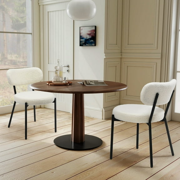 LOGYAT Upholstered Dining Chairs Set of 2, Mid-Century Modern Kitchen Chairs with Curved Backrest, Metal Legs, for Dining Kitchen Living Room, White