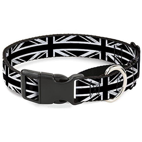 Buckle-Down Union Jack Distressed Black White Martingale Dog Collar