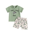 thumbnail image 2 of Aojekbee Baby Boys Summer Outfits Letter Print Short Sleeves T-Shirt and Elastic Fish Print Shorts Set for 2 Piece Clothes Set, 2 of 10
