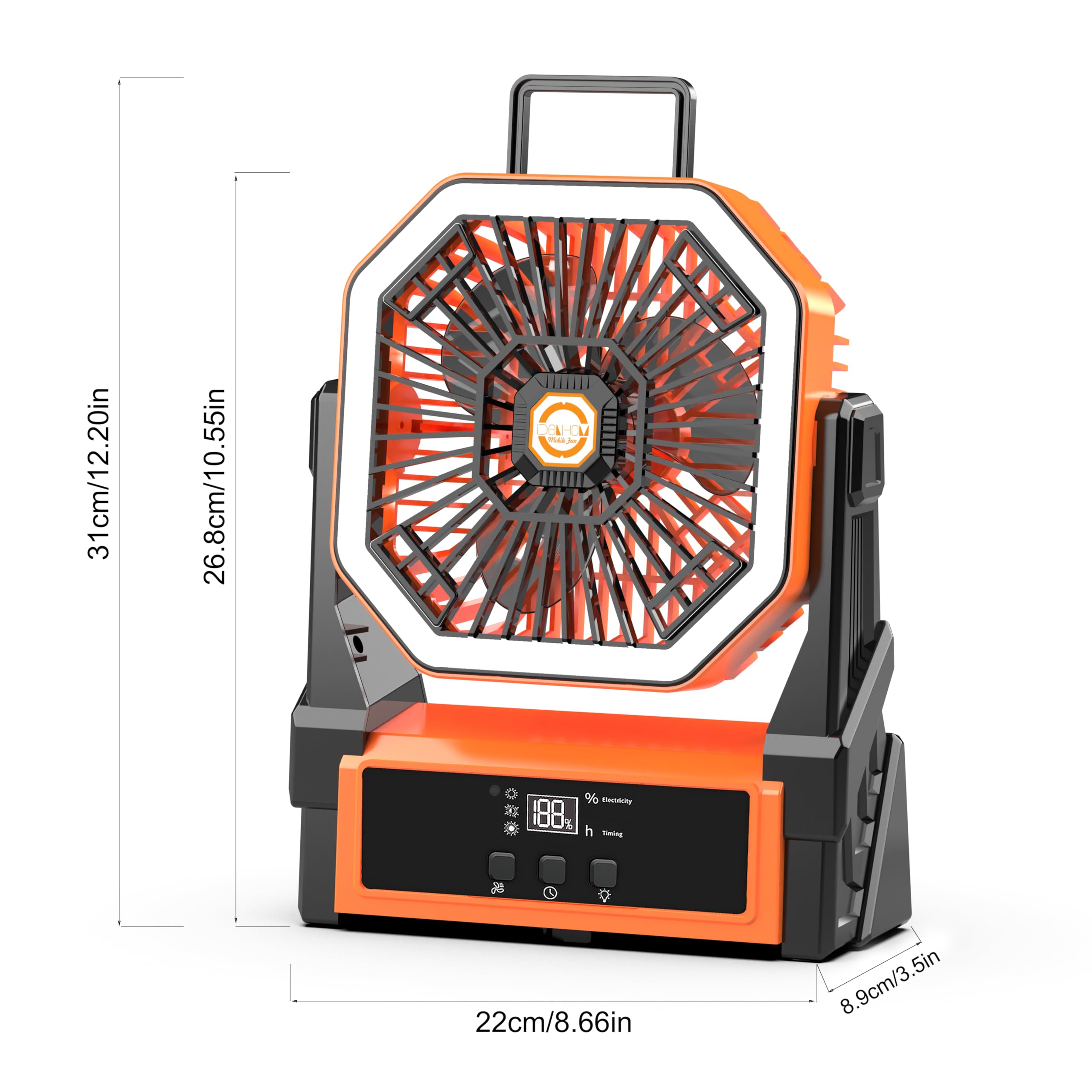 Portable Fan Rechargeable,20000mAh Cordless Battery Powered Fan with LED Lantern,180Rotation With remote control,USB C Battery Operated for Travel Camping Tent Office Beach Fishing Outdoor,ORANGE