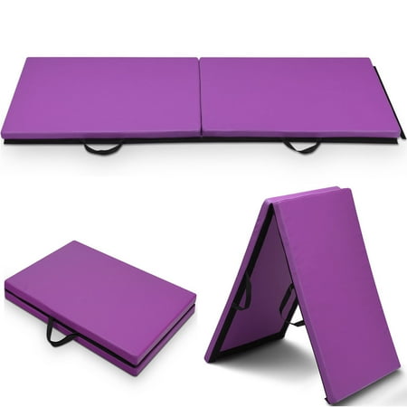Fold Da Mat - Costway 6’x 2’Gymnastics Mat Thick Two Folding Panel Gym Fitness Exercise Purple
