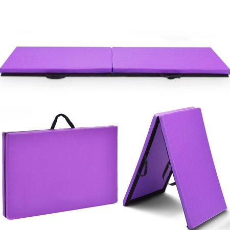 Tapis De Gym Pliable GOPLUS - Épais Et Antidérapant | 180x60x3.8cm | Idéal Yoga Fitness | Portable Bleu/Violet