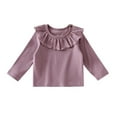 thumbnail image 3 of Toddler Girls Fashion Tops with Ruffles Purple Long Sleeve Tee Shirts Girls Casual Crewneck Basic Tees Fall Clothes Kids Plain Tshirts 2-3 Years, 3 of 3