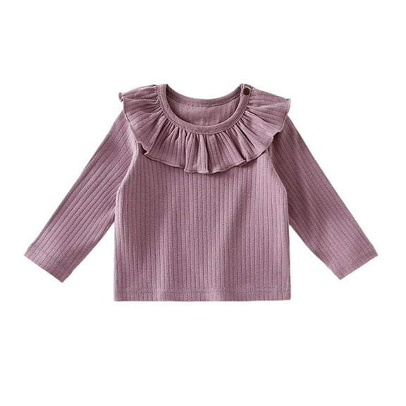 Krdevn Kids Lace-Collar Top - Breathable Cotton Tee for Spring/Fall - Soft Base Layer or Standalone Shirt,Color:Light Purple,Size:4-6 Months