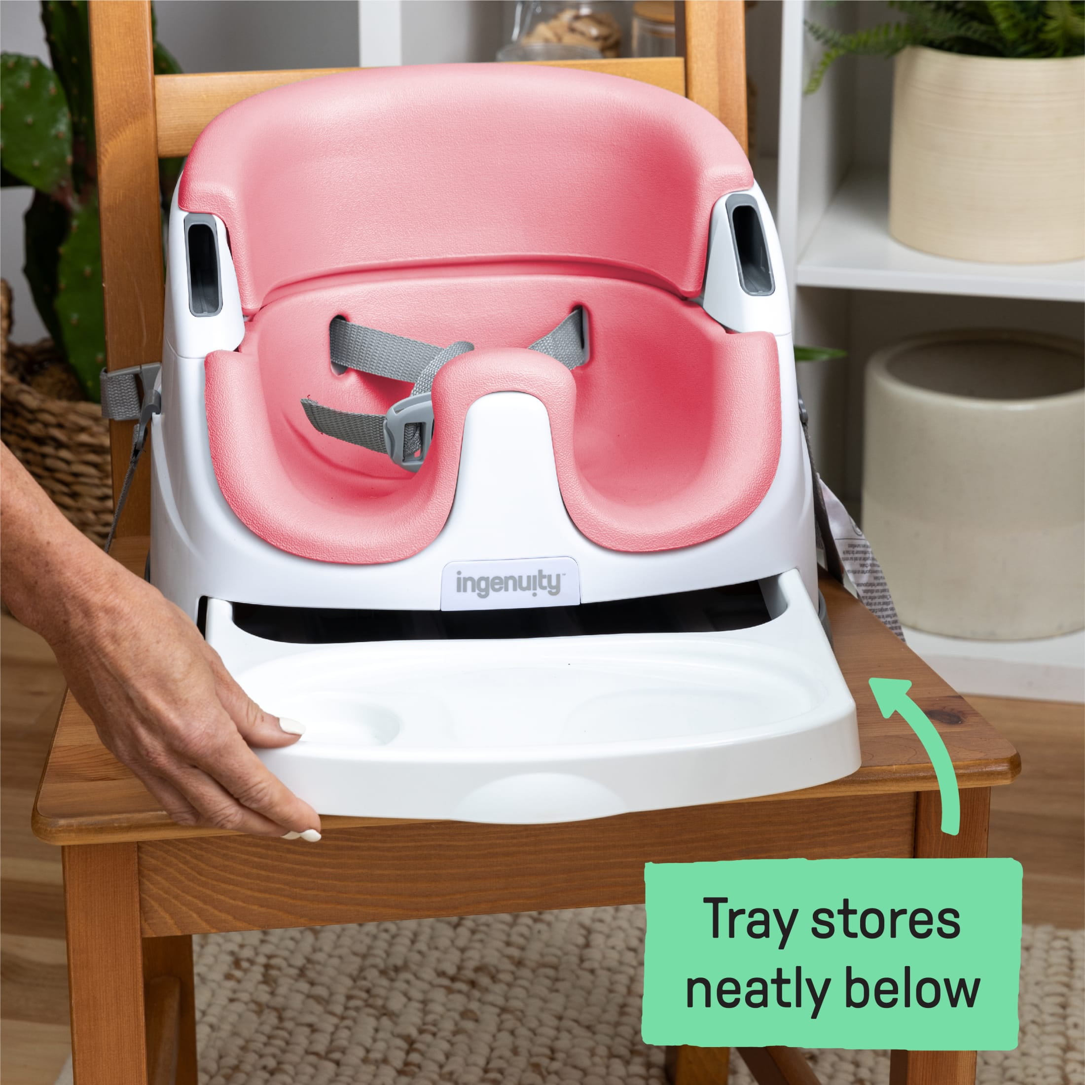 Ingenuity Baby Base 2-in-1 Booster Feeding High Chair and Floor Seat with Self-Storing Tray - Peony