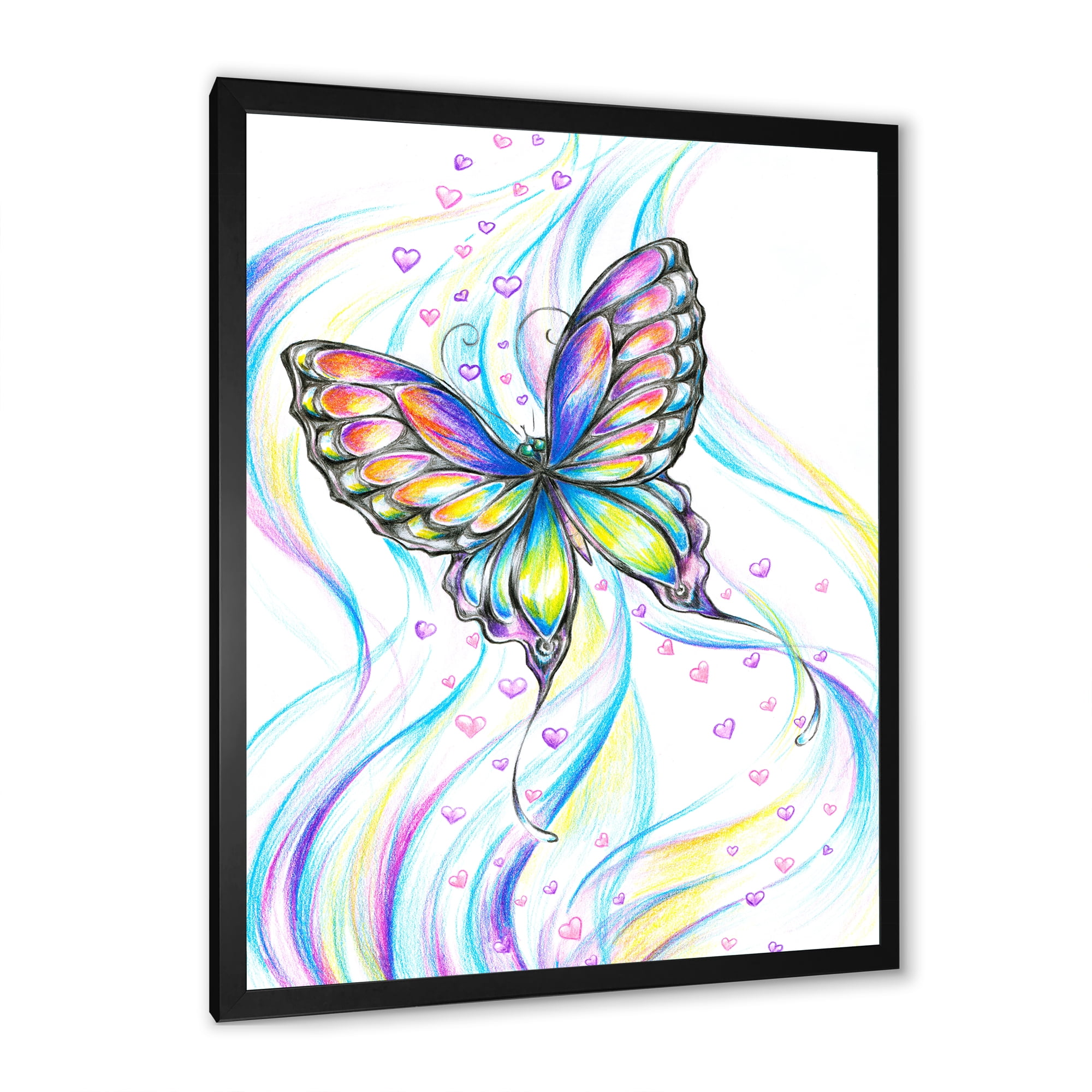 Designart 'Iridiscent Colorful Butterfly' Traditional Framed Art Print