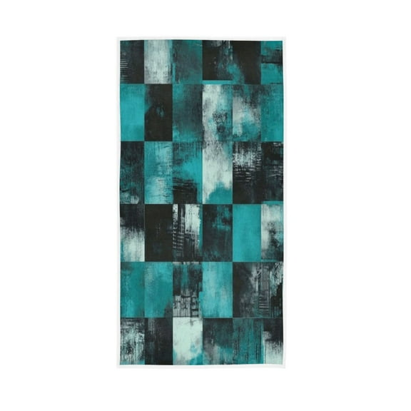 Single-Sided Print Hand Towel Breathable & Soft Towels Wash Cloth for Workout Running Teal and Black Squares 30x15 Inch