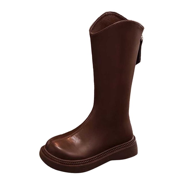 FYEGRE Winter Girls Knee High Riding Boots Warm Lined Footwear For Toddler And Kids Comfortable Durable Non- Sole Design Brown 29